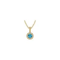 Natural Round Blue Zircon and Diamond Halo Necklace (14K) front - Popular Jewelry - New York