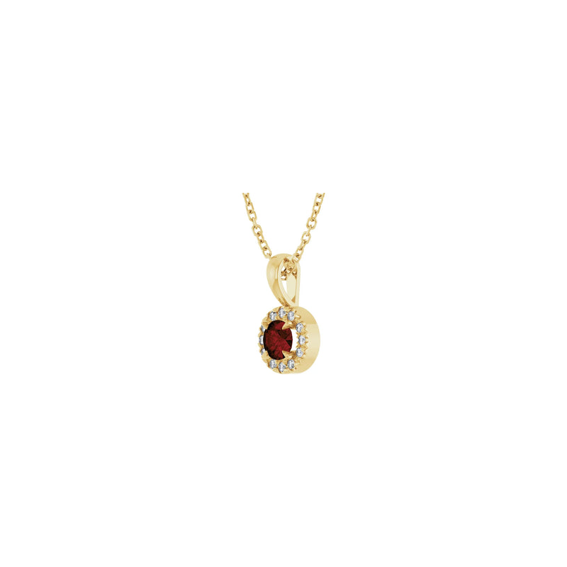 Natural Round Mozambique Garnet and Diamond Halo Necklace (14K) diagonal - Popular Jewelry - New York