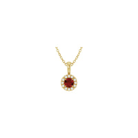 Natural Round Mozambique Garnet and Diamond Halo Necklace (14K) front - Popular Jewelry - New York
