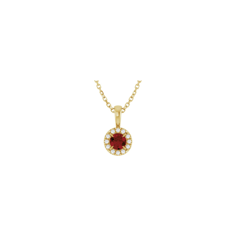 Natural Round Mozambique Garnet and Diamond Halo Necklace (14K) front - Popular Jewelry - New York