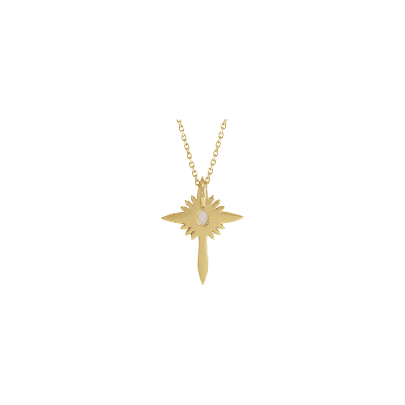 Natural White Opal and Diamond Nativity Cross Necklace (14K) back - Popular Jewelry - New York