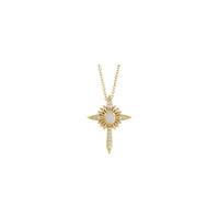 Ѓердан од природен бел опал и дијамантски крст (14K) напред - Popular Jewelry - Њујорк