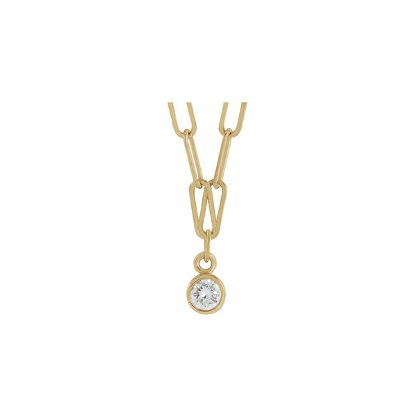 Round Diamond Solitaire Bezel-Set Paperclip Necklace (14K)