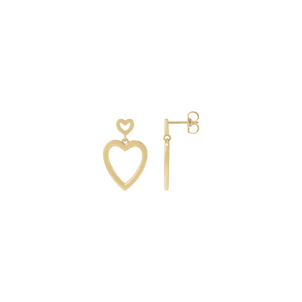 Small and Large Heart Outline Dangle Earrings (14K) main - Popular Jewelry - New York