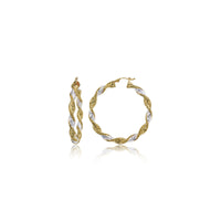 Two-Tone Twisted Diamond-Cut Hoop Earrings (14K) 5x45mm