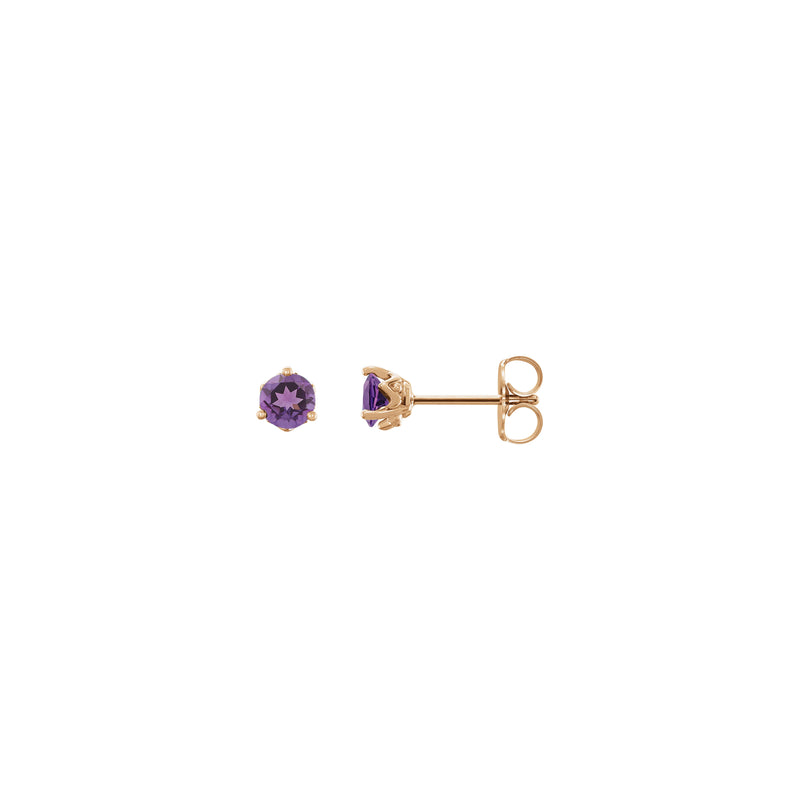 4 mm Round Natural Amethyst Stud Earrings (Rose 14K) main - Popular Jewelry - New York