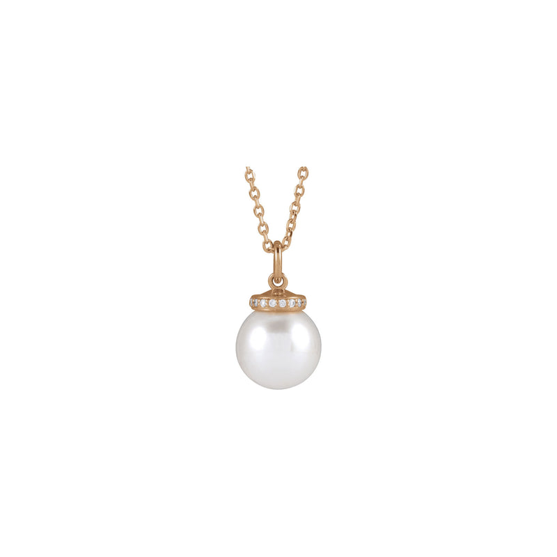 Akoya Pearl Diamond Necklace (Rose 14K) front - Popular Jewelry - New York