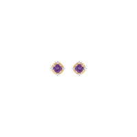 Amethyst and Natural Diamond Accent Halo Stud Earrings (Rose 14K) front - Popular Jewelry - New York