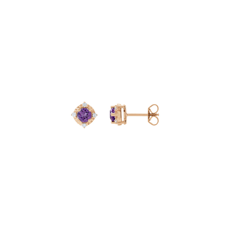 Amethyst and Natural Diamond Accent Halo Stud Earrings (Rose 14K) main - Popular Jewelry - New York