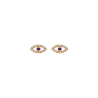 Amethyst and White Sapphire Evil Eye Stud Earrings (14K Rose) front - Popular Jewelry - New York