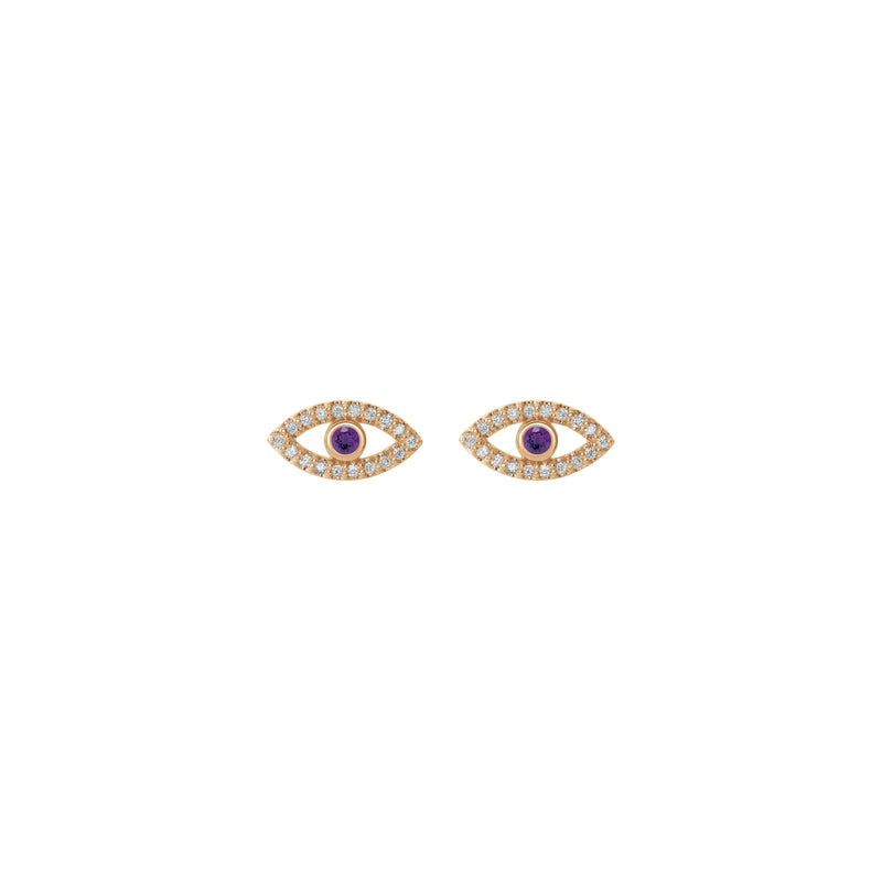 Amethyst and White Sapphire Evil Eye Stud Earrings (14K Rose) front - Popular Jewelry - New York
