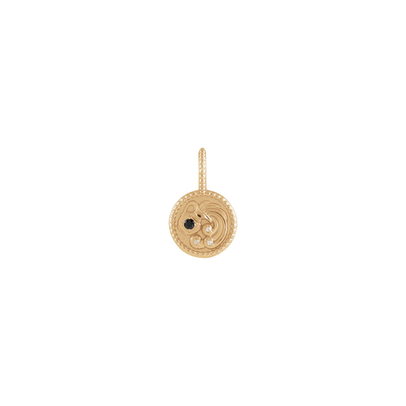Black Spinel and White Diamond Aquarius Medallion Pendant (Rose 14K) front - Popular Jewelry - New York