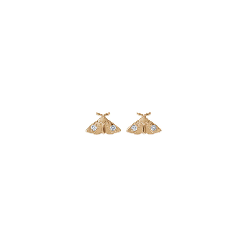 Diamond Moth Insect Stud Earrings (Rose 14K) front - Popular Jewelry - New York