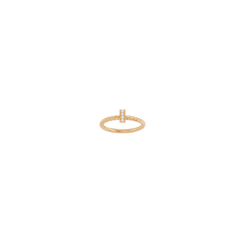 Four Diamonds Rectangle Rope Ring (Rose 14K) front - Popular Jewelry - New York