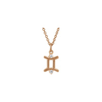 Gemini Zodiac Sign Diamond Solitaire Necklace (Rose 14K) front - Popular Jewelry - New York