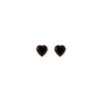 Heart Onyx Bezel Stud Earrings (Rose 14K) front - Popular Jewelry - New York