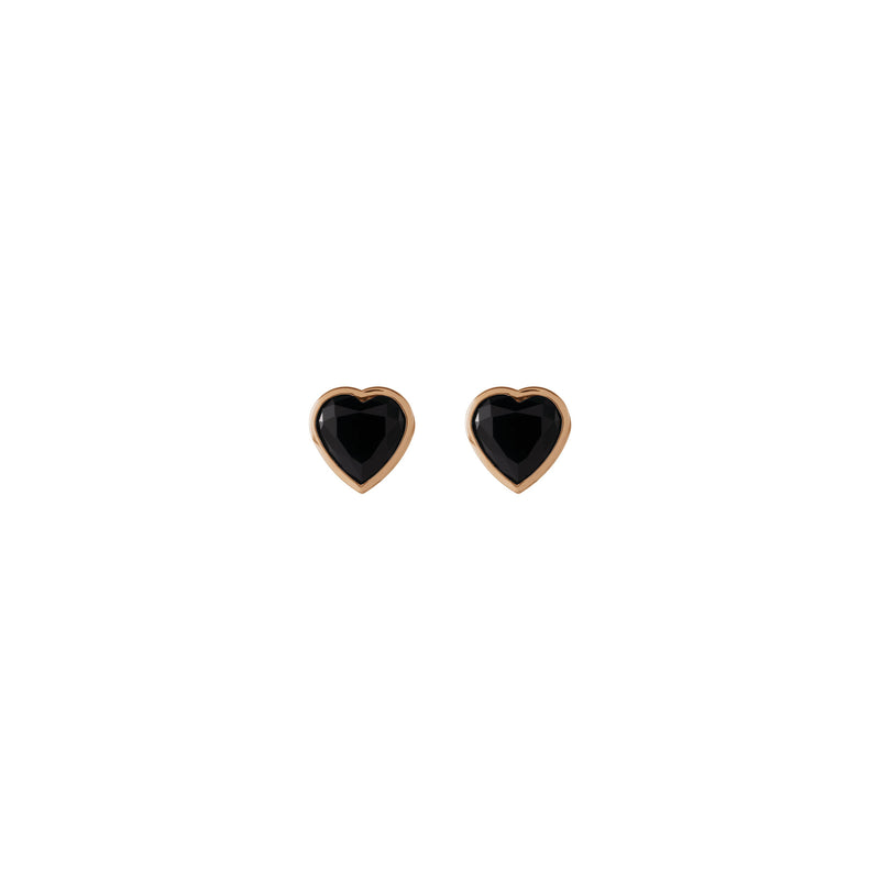 Heart Onyx Bezel Stud Earrings (Rose 14K) front - Popular Jewelry - New York