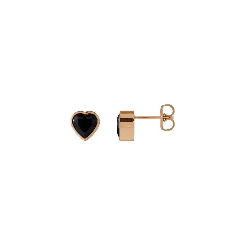 Heart Onyx Bezel Stud Earrings (Rose 14K) main - Popular Jewelry - New York