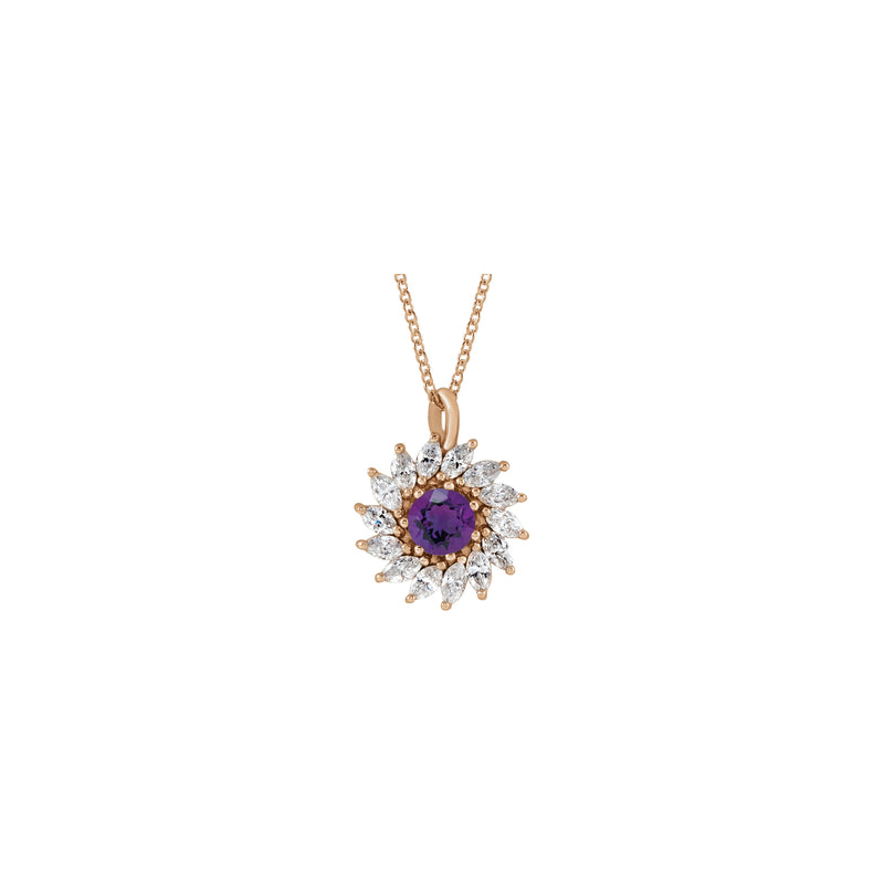 Natural Amethyst and Marquise Diamond Halo Necklace (Rose 14K) front - Popular Jewelry - New York