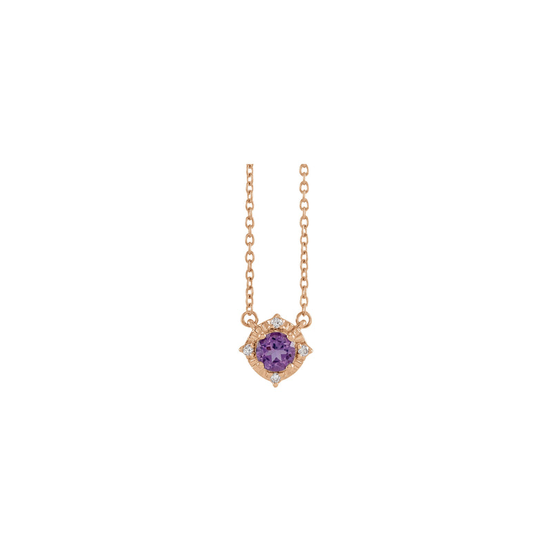 Natural Amethyst and Natural Diamond Accent Halo Necklace (Rose 14K) front - Popular Jewelry - New York