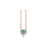Natural Blue Zircon and Diamond Necklace (Rose 14K) front - Popular Jewelry - New York