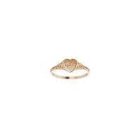Natural Diamond Dotted Heart Signet Ring (Rose 14K) front - Popular Jewelry - Efrog Newydd