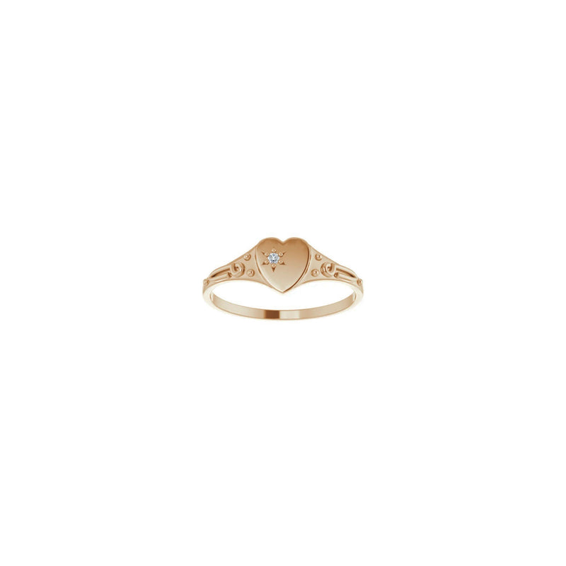 Natural Diamond Dotted Heart Signet Ring (Rose 14K) front - Popular Jewelry - New York
