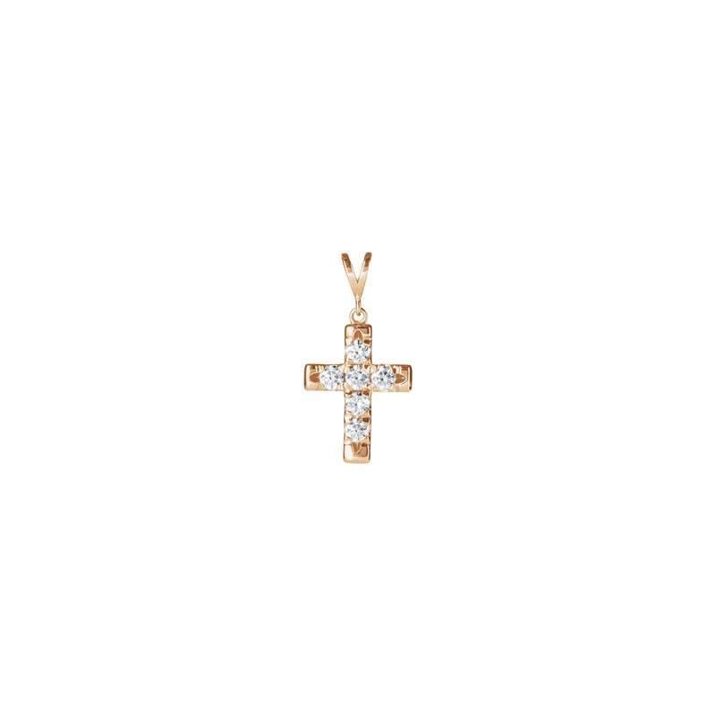 Natural Diamond French-Set Cross Pendant (Rose 14K) front - Popular Jewelry - New York