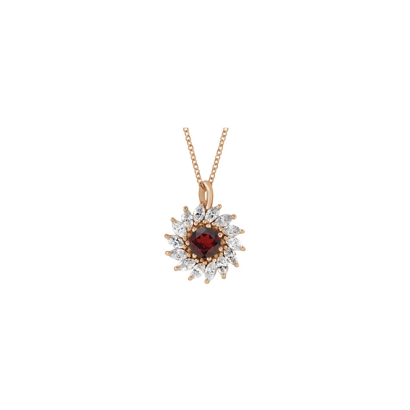 Natural Mozambique Garnet and Marquise Diamond Halo Necklace (Rose 14K) front - Popular Jewelry - New York