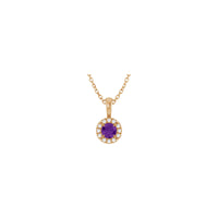 Natural Round Amethyst and Diamond Halo Necklace (Rose 14K) front - Popular Jewelry - Newyork