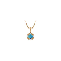 Natural nga Round Blue Zircon ug Diamond Halo Necklace (Rose 14K) atubangan - Popular Jewelry - New York