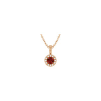 Natural Round Mozambique Garnet and Diamond Halo Necklace (Rose 14K) front - Popular Jewelry - New York
