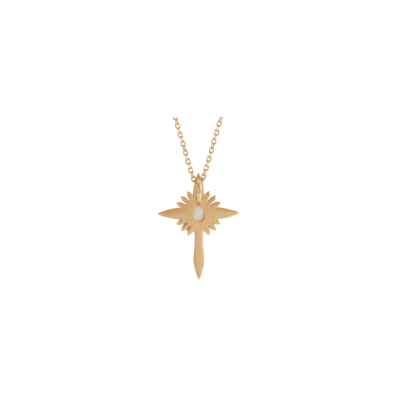 Natural White Opal and Diamond Nativity Cross Necklace (Rose 14K) back - Popular Jewelry - New York