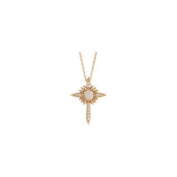 Ѓердан од природен бел опал и дијамантски крст на раѓање (роза 14K) напред - Popular Jewelry - Њујорк