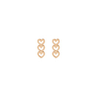 Triple Heart Outline Stud Earrings (Rose 14K) front - Popular Jewelry - Niu Yoki