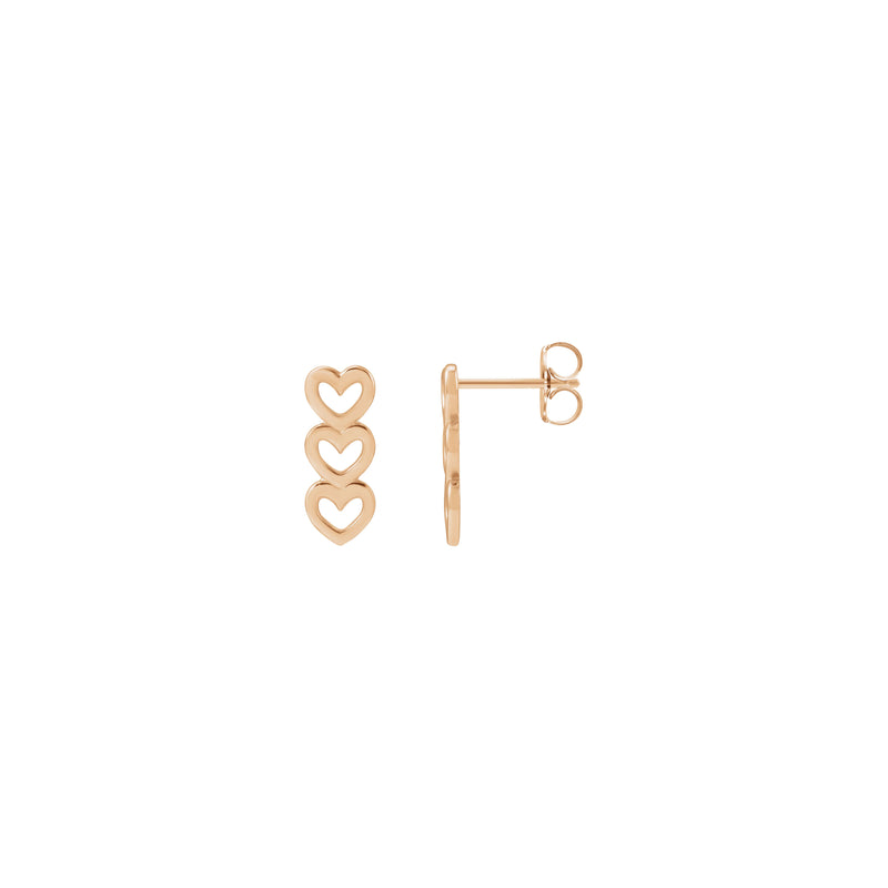 Triple Heart Outline Stud Earrings (Rose 14K) main - Popular Jewelry - New York