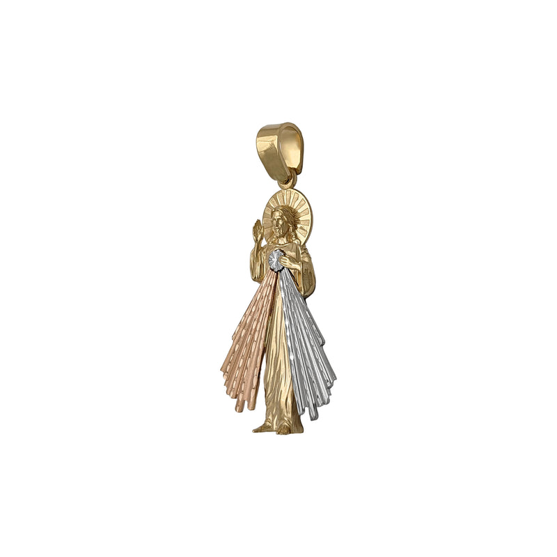 Divine Mercy Jesus Christ Tricolor Pendant (14K) side - Popular Jewelry - New York