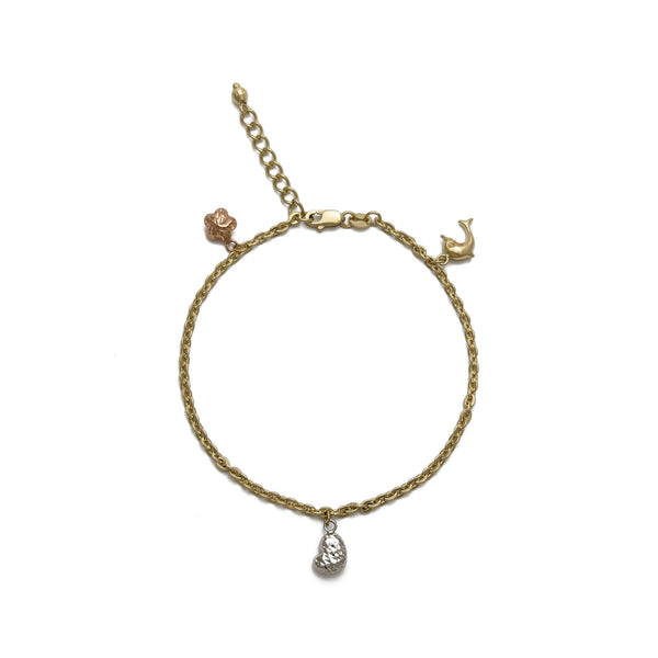 Flower, Dolphin and Sideways Heart Bracelet (14K) Popular Jewelry - New York