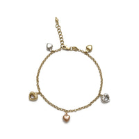Multi-Texture Five Hearts Bracelet (Tricolor 14K) Popular Jewelry - New York