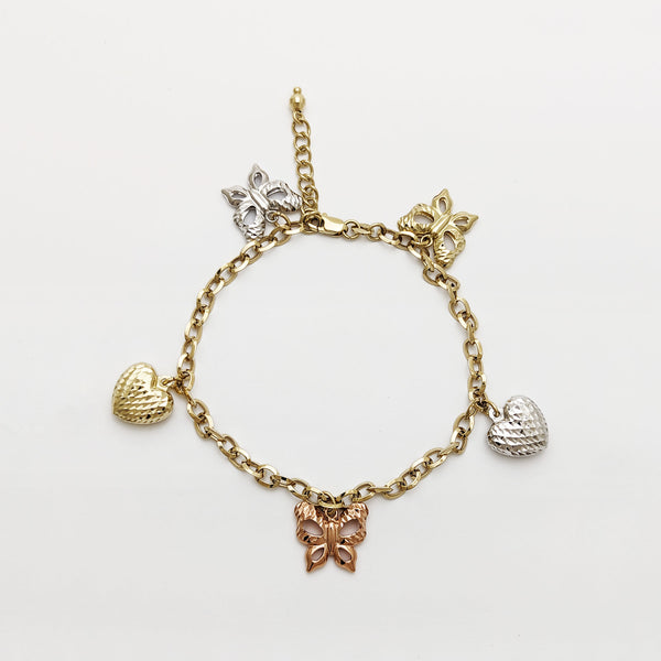 Triple Butterfly and Double Diamond Cut Heart Bracelet (14K) Popular Jewelry - New York
