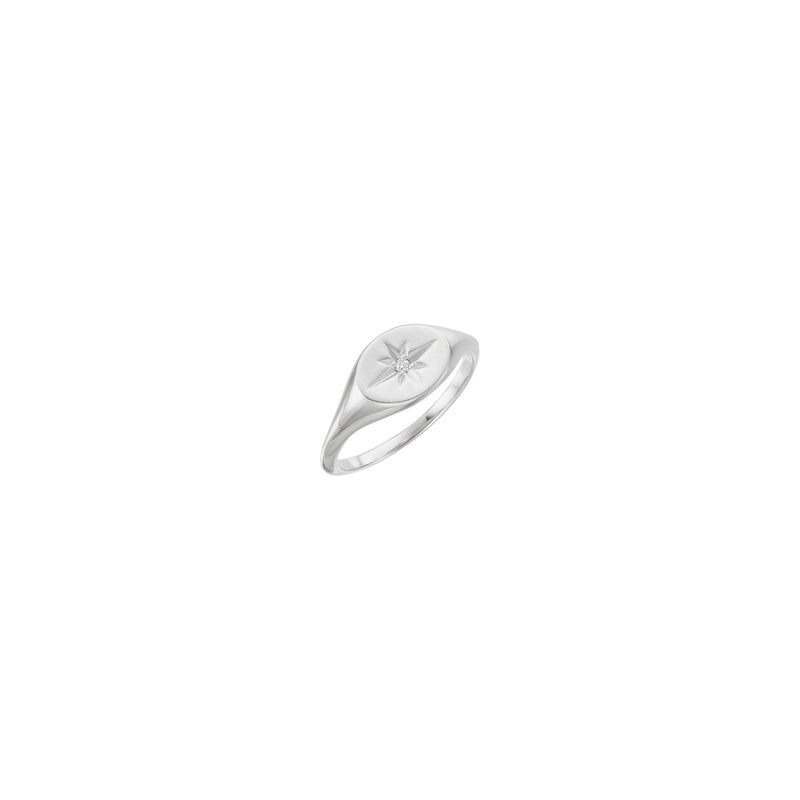 Diamond Shining Star Sideways Oval Signet Ring (White 14K) main - Popular Jewelry - New York