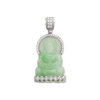 Meditating Guan Yin Diamond Framed Jade Pendant (14K)