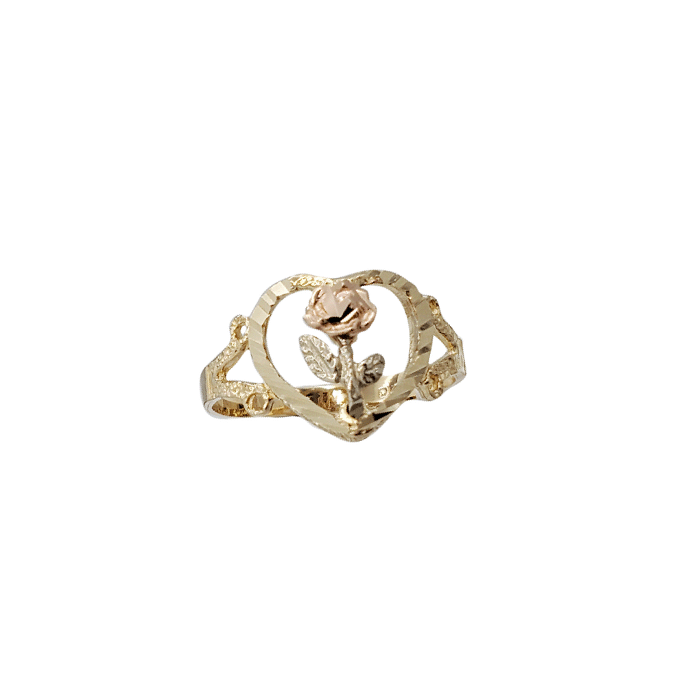Heart Framed Rose Flower Ring (14K)