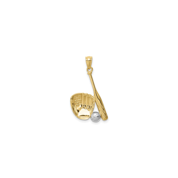 Two-Tone Gold Baseball Bat, Glove and Ball Pendant (14K) front - Popular Jewelry - New York