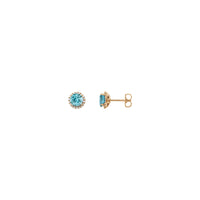 3.5 mm Round Blue Zircon and Diamond Halo Stud Earrings