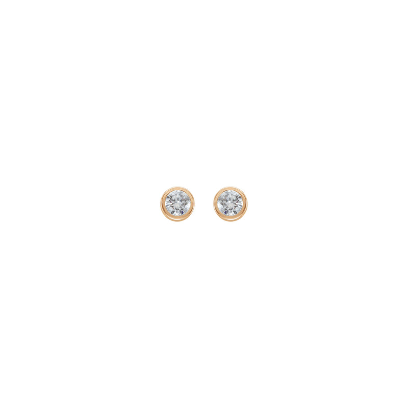 4 mm Round White Diamond Bezel Earrings (Rose 14K) front - Popular Jewelry - New York