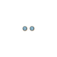 Круглі сережки-гвоздики з аквамарином і діамантом 5 мм (троянда 14K) спереду - Popular Jewelry - Нью-Йорк