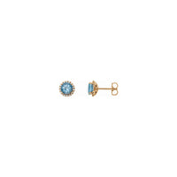 5 mm Round Aquamarine iyo Dheeman Halo Stud Dheeman (Rose 14K) ugu weyn - Popular Jewelry - New York