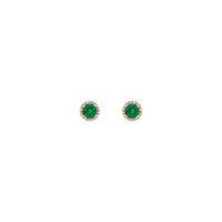 5 毫米圆形祖母绿和钻石光环耳钉（玫瑰色 14K）正面 - Popular Jewelry  - 纽约