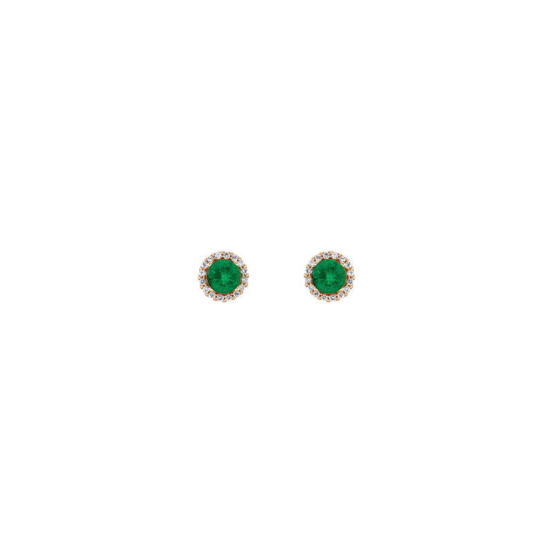 5 mm Round Emerald and Diamond Halo Stud Earrings (Rose 14K) front - Popular Jewelry - New York
